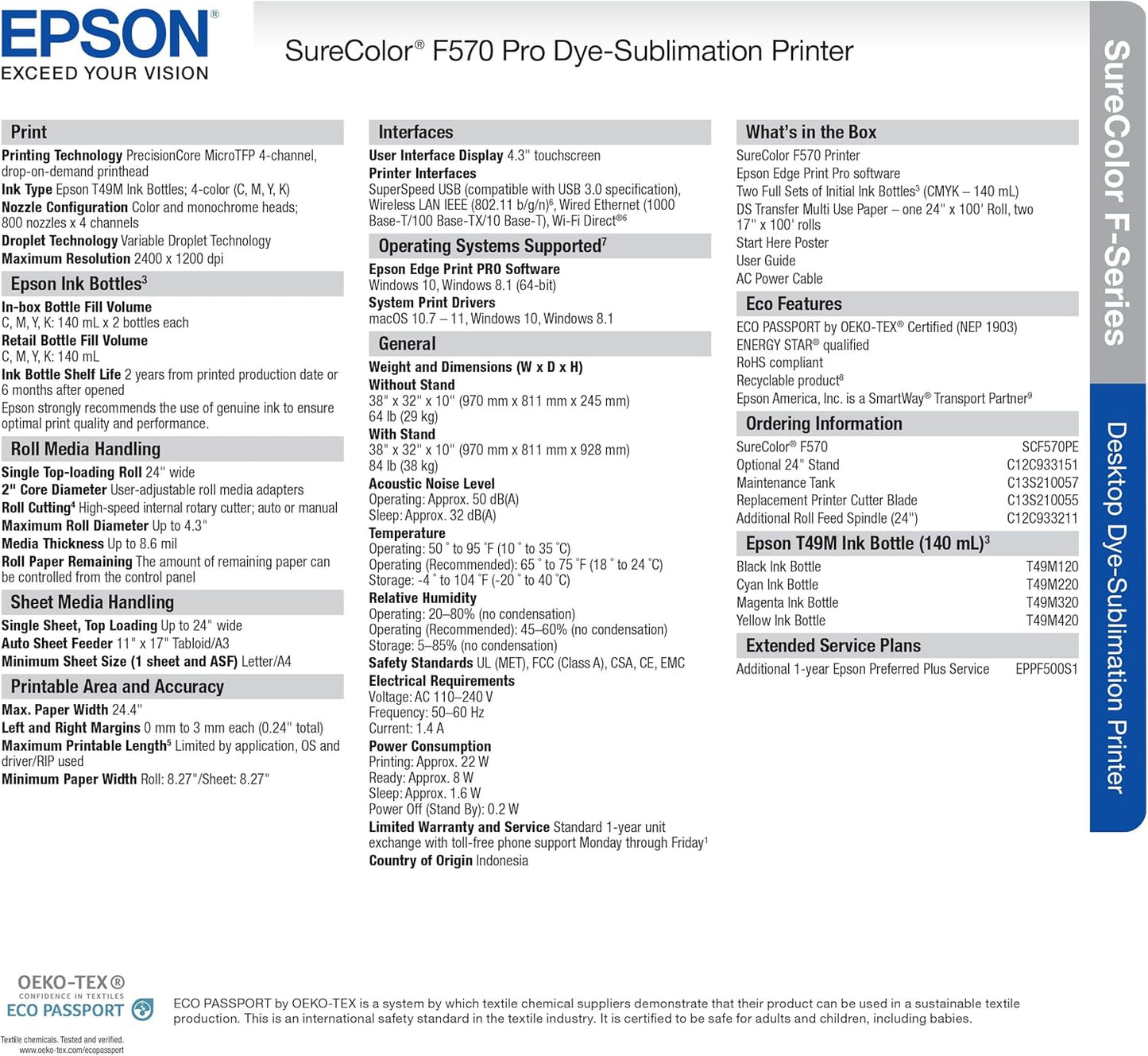 Epson SureColor F570 Dye-Sublimation Printer
